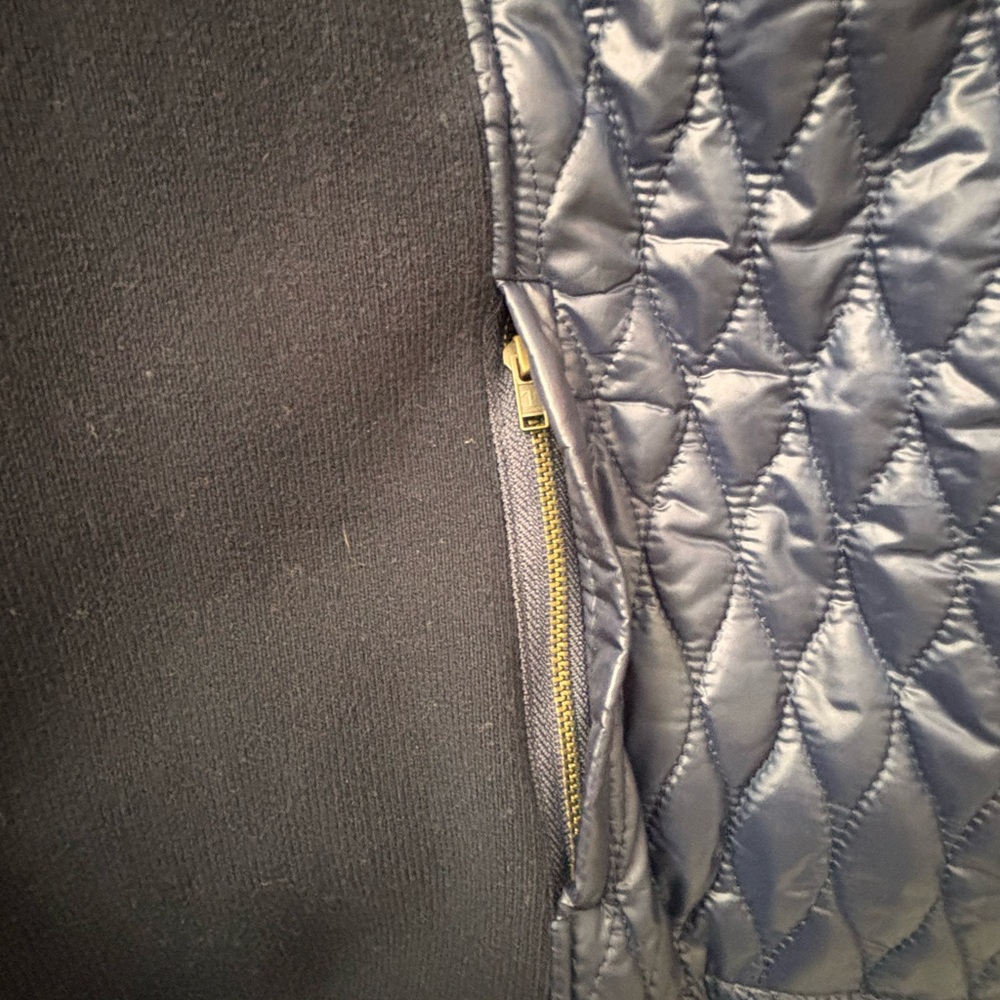 Talbots Quilted Sleeveless Vest with Stand Collar - Navy with Black Knit Sides - Picture 6 of 6